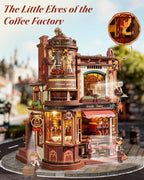 ROKR Dream Coffee Factory, modelo de caja de música de madera, rompecabezas mecánicos 3D de madera para adultos, kit de construcción con luces LED móviles, kit de casa en miniatura, regalo de