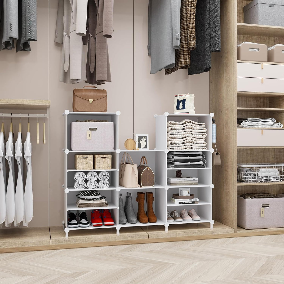 AWTATOS Organizador de armario con 8 estantes de almacenamiento, color blanco