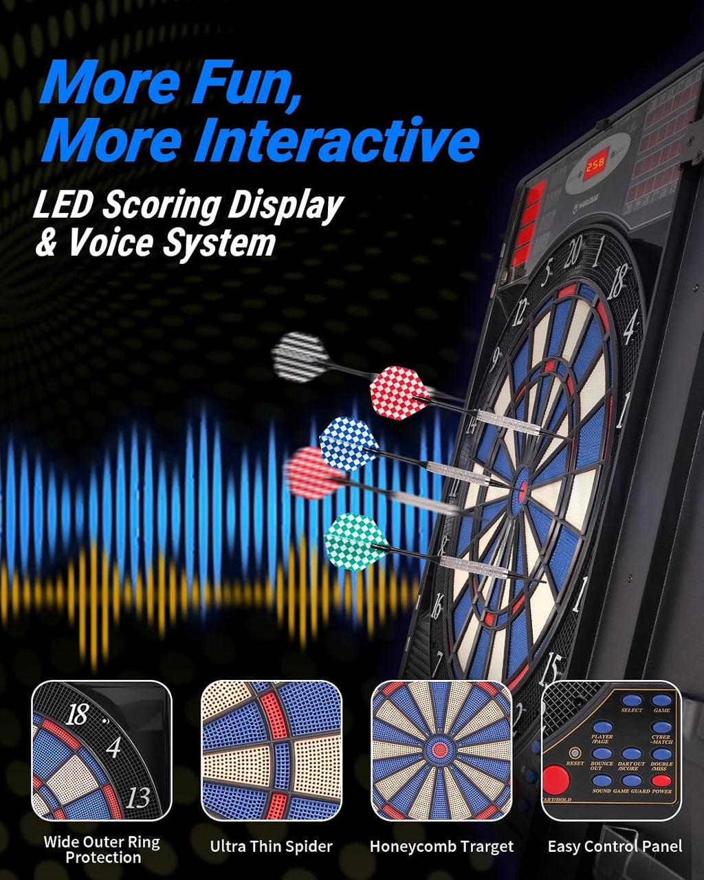 WIN.MAX Electronic Dart Board Cabinet Set para Adults, negro