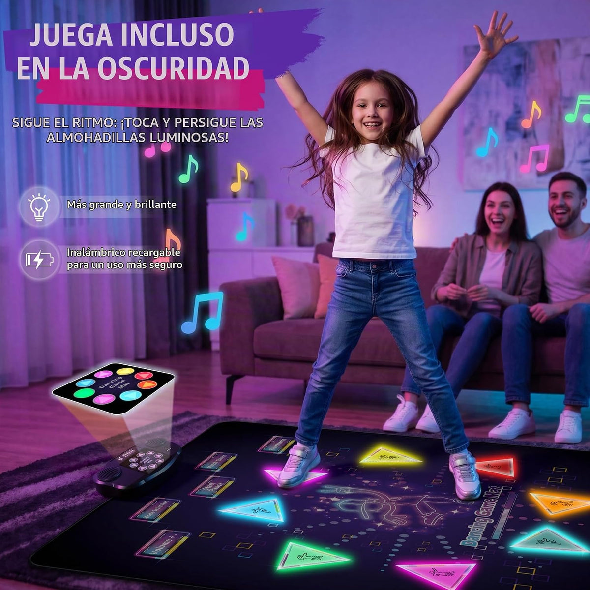 YESHIN Tapete de baile iluminado para niños, almohadilla de baile extragrande mejorada con Bluetooth y 6 modos de juego, alfombrilla de baile musical recargable, juguete antideslizante e impermeable
