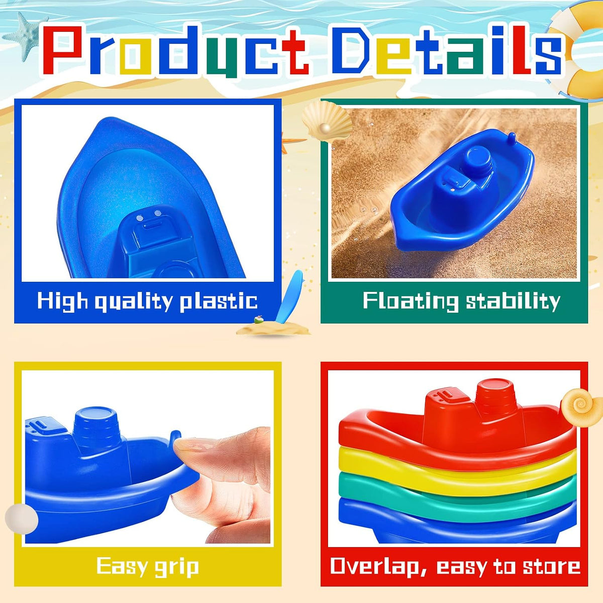 Woanger 100 juguetes de baño de barco pequeño, apilables, flotantes, juguetes de plástico para bebés y niños pequeños, piscina de verano y fiesta de bañera, vibrantes, 4 colores (colorido)