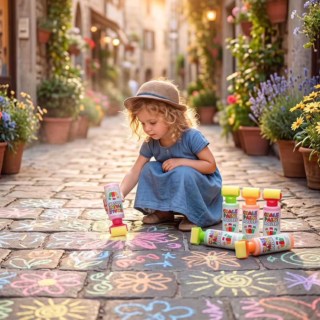 Juego de 18 piezas de pintura en polvo lavables para acera, pintura en polvo, rodillos de pintura de agua, 3 colores, juguete de arte para exteriores, para entrada, acera, pizarra (rojo, verde