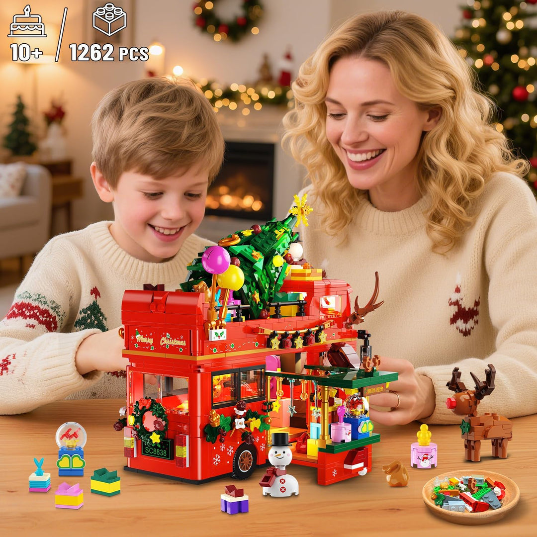 Juego de construcción de autobús de dos pisos de Navidad