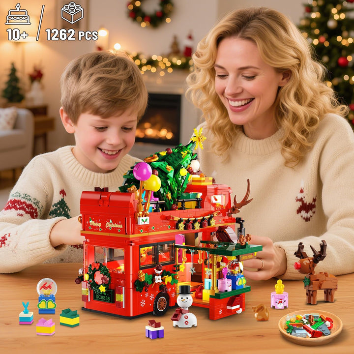 Juego de construcción de autobús de dos pisos de Navidad