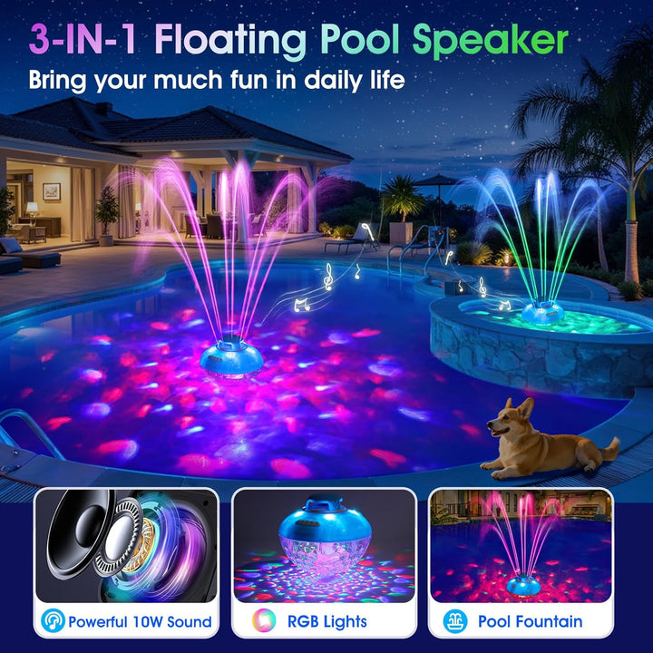 Blufree Altavoz Bluetooth para piscina con luz colorida de fuente d...