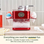 Cuisinart - Máquina de cono de nieve, motor de 90 W, seguridad de enclavamiento, 4 conos reutilizables, diseño compacto, encimera, color rojo