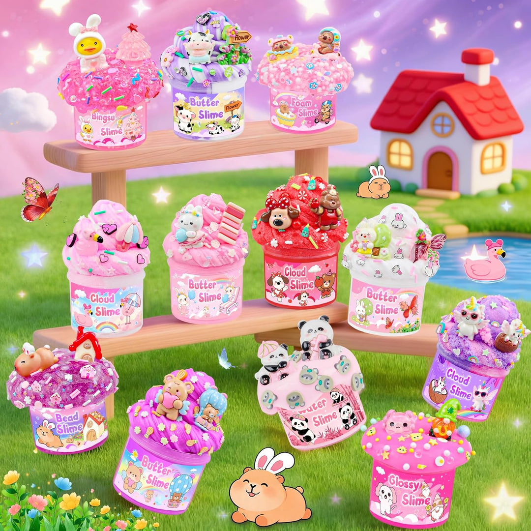 Paquete de 12 slimes, slime rosa para niños, kit de limo de nube de...