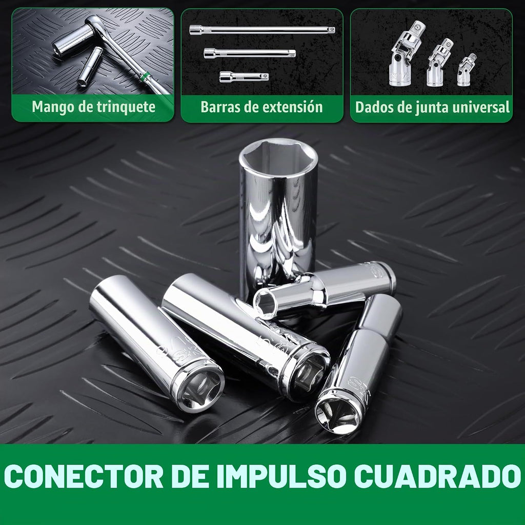 SK Juego de llaves de vaso de 3/8", enchufes SAE profundos, 13 piezas de 1