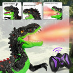 Juguete de dinosaurio a control remoto para niños de 3-5, 5-7 años, juguete robot de dinosaurio T-rex para caminar a control remoto con aerosol de niebla de agua, luces y sonidos, batería recargable