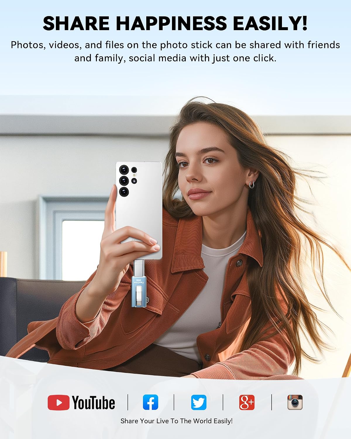 Unidad flash con certificación MFi para iPhone iPad de 256 GB, barr...