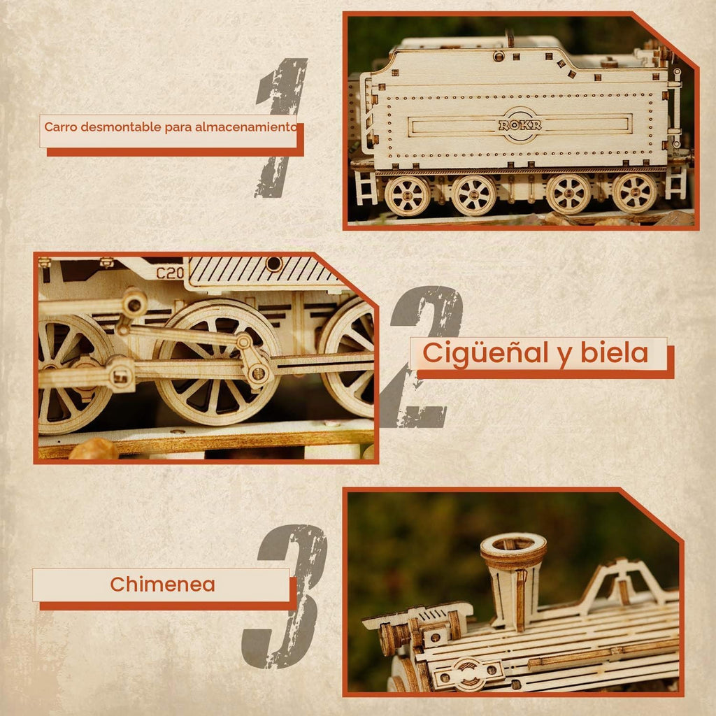 ROKR Kits de modelos de coche de madera 3D rompecabezas de construcción de modelos para adultos para construir, modelo educativo de ensamblaje, decoración de escritorio/pasatiempos de bricolaje