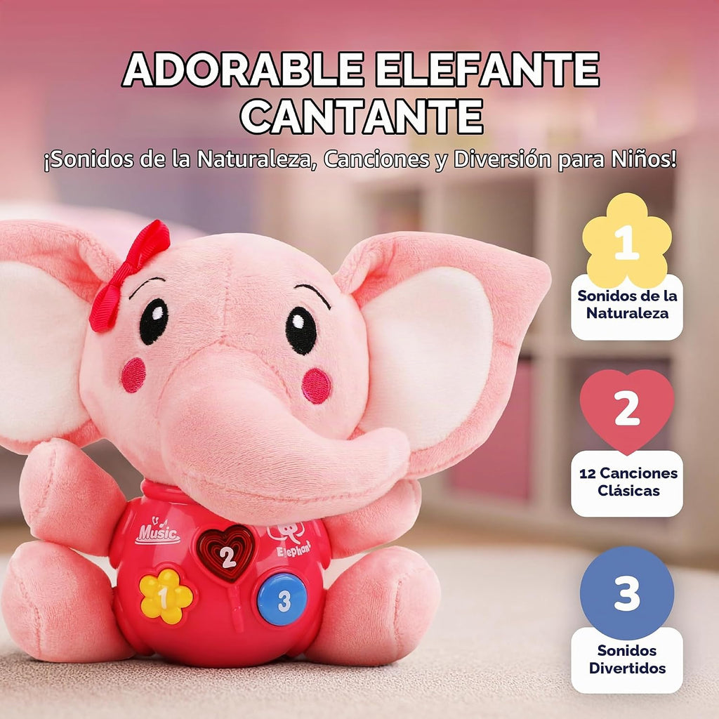 STEAM Life Elefante musical de peluche con luces, bebés de 0 a 36 meses