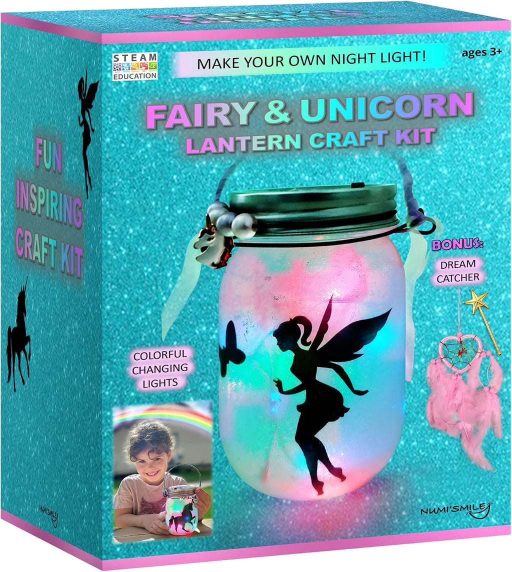 NUMI'SMILE - Kit de manualidades de linterna de unicornio y hada, frasco de luz nocturna, bricolaje, manualidades y artes para niñas de 3, 4, 5, 6, 7, 8-12 años, juguetes de unicornio y hada, regalo