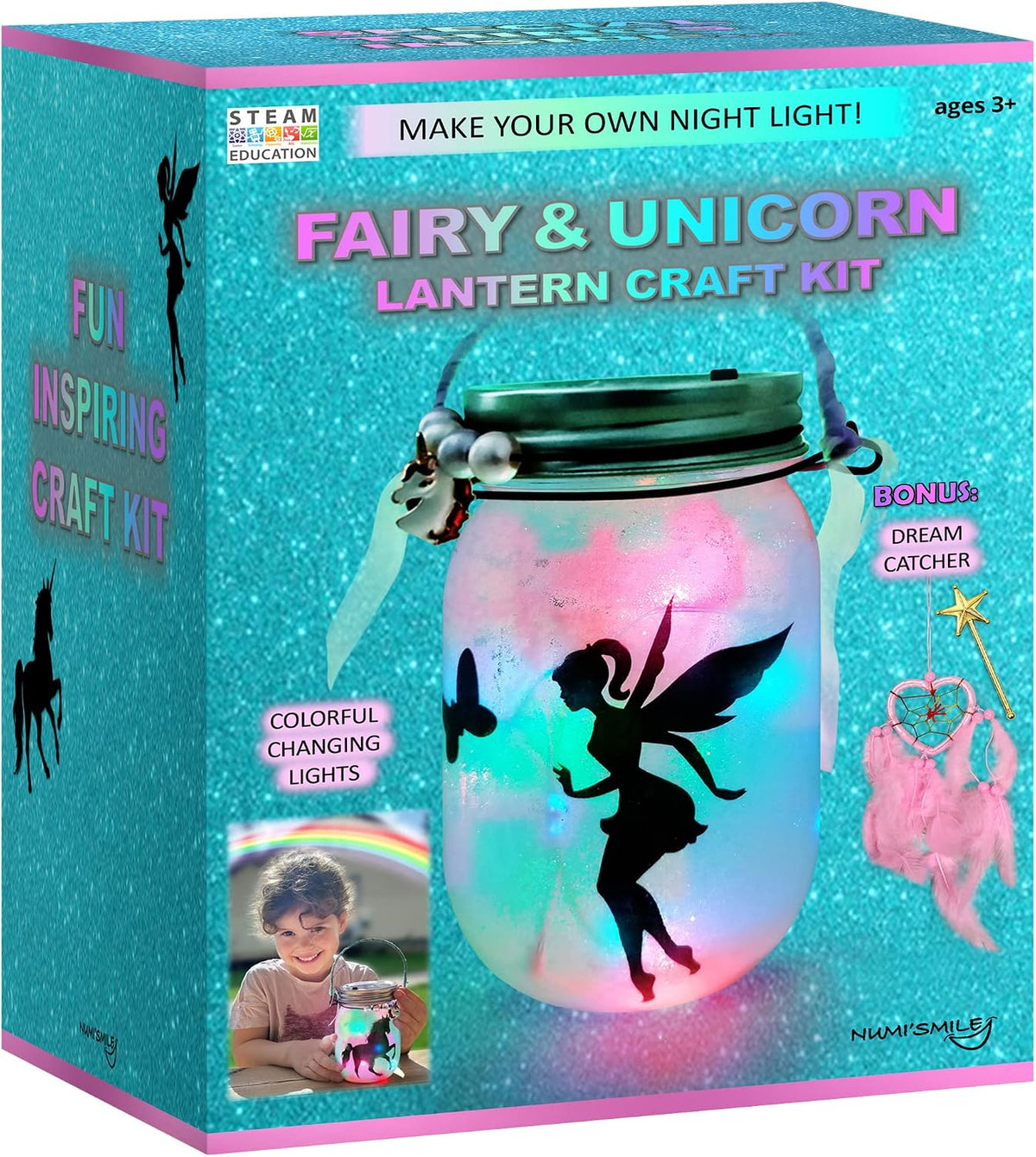 NUMI'SMILE - Kit de manualidades de linterna de unicornio y hada, frasco de luz nocturna, bricolaje, manualidades y artes para niñas de 3, 4, 5, 6, 7, 8-12 años, juguetes de unicornio y hada, regalo