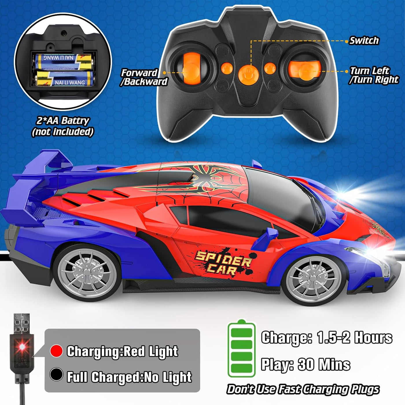 Growsland Auto a control remoto, autos RC de 2.4 GHz para niños de...