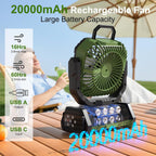 Honesorn - Ventilador alimentado por batería de 20000 mAh con luz L...