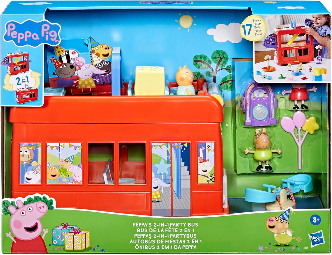 Peppa Pig Juego de autobús de fiesta 2 en 1 con 3 figuras