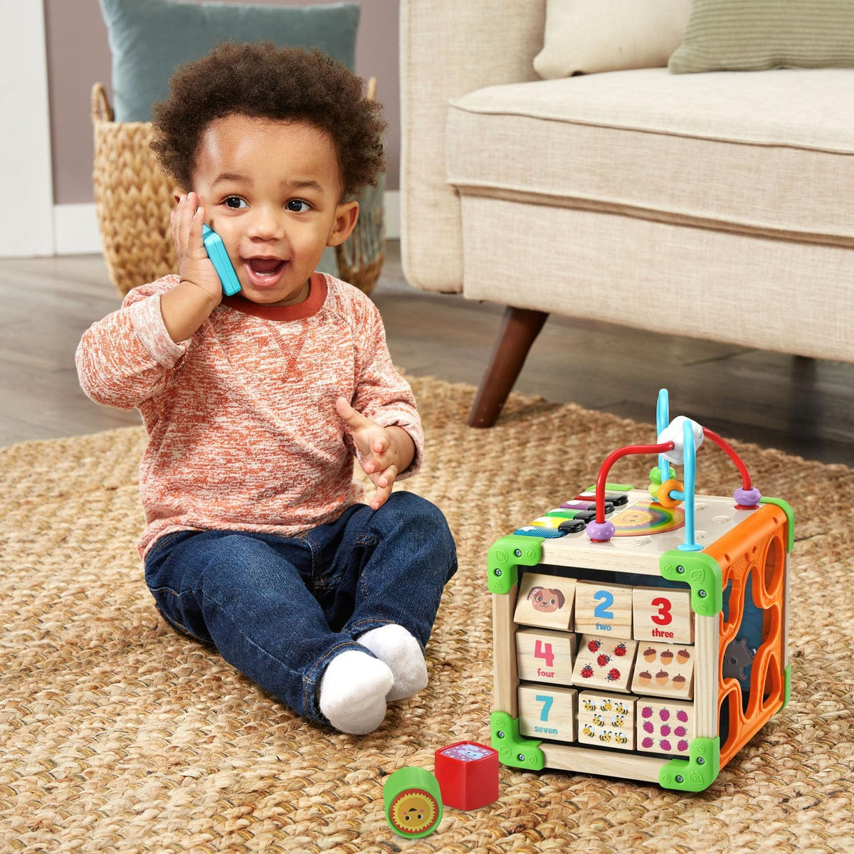LeapFrog Cubo de Actividades Electrónico Táctil con Música y Luces de Madera, Tema de Animales, Edades 1 en Adelante