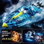 Barco a control remoto de alta velocidad de 16 pulgadas para adultos y niños, barco grande de control remoto rápido de más de 40 KPH para piscinas, lagos y ríos, con luces LED, diseño