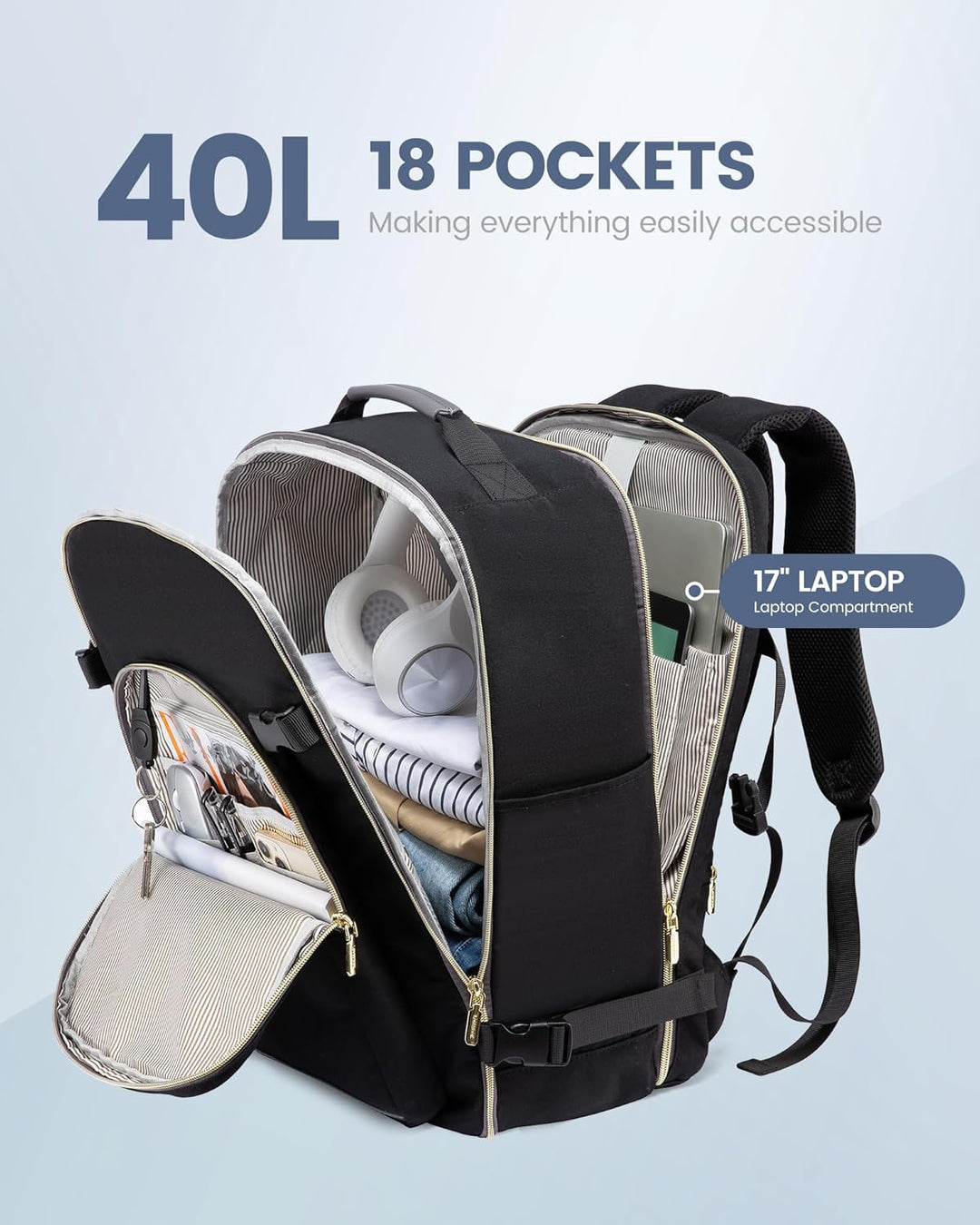 LOVEVOOK Mochila de viaje para mujeres y hombres, 40L, aprobada por...