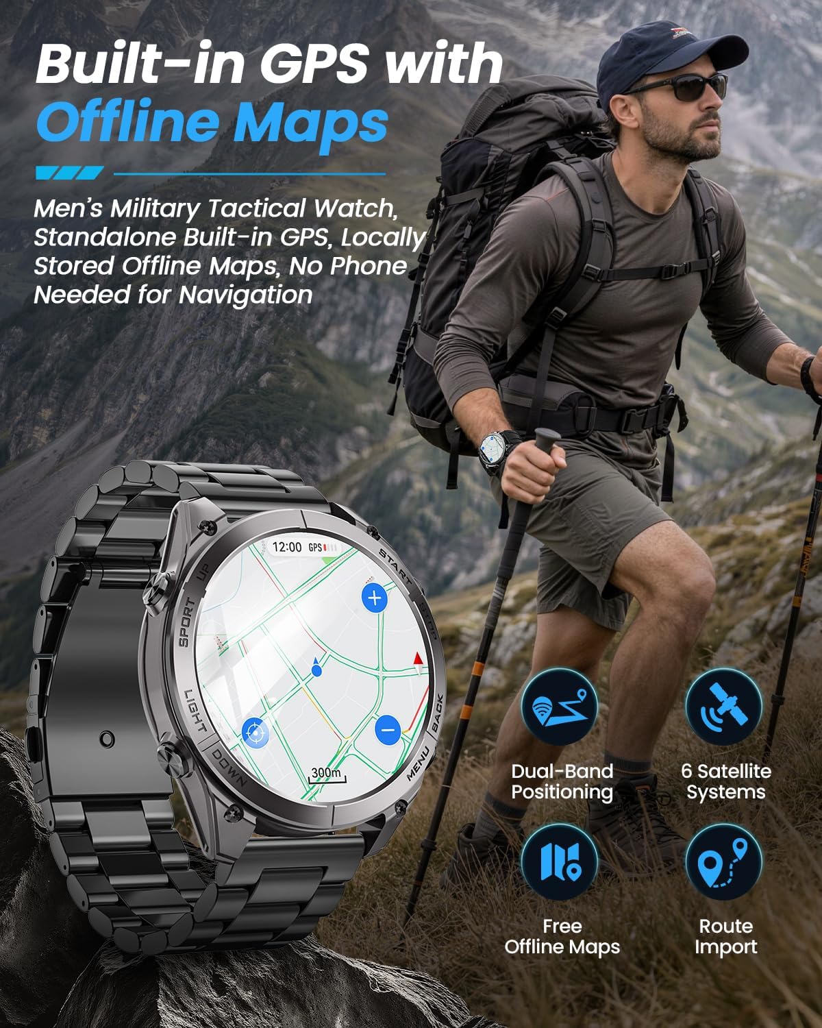 Relojes inteligentes militares para hombres con GPS y mapas offline