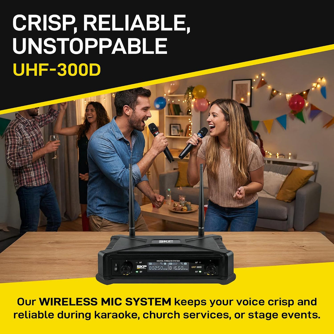 SKP Pro Audio Sistema de micrófono inalámbrico UHF-300D - Micrófono...
