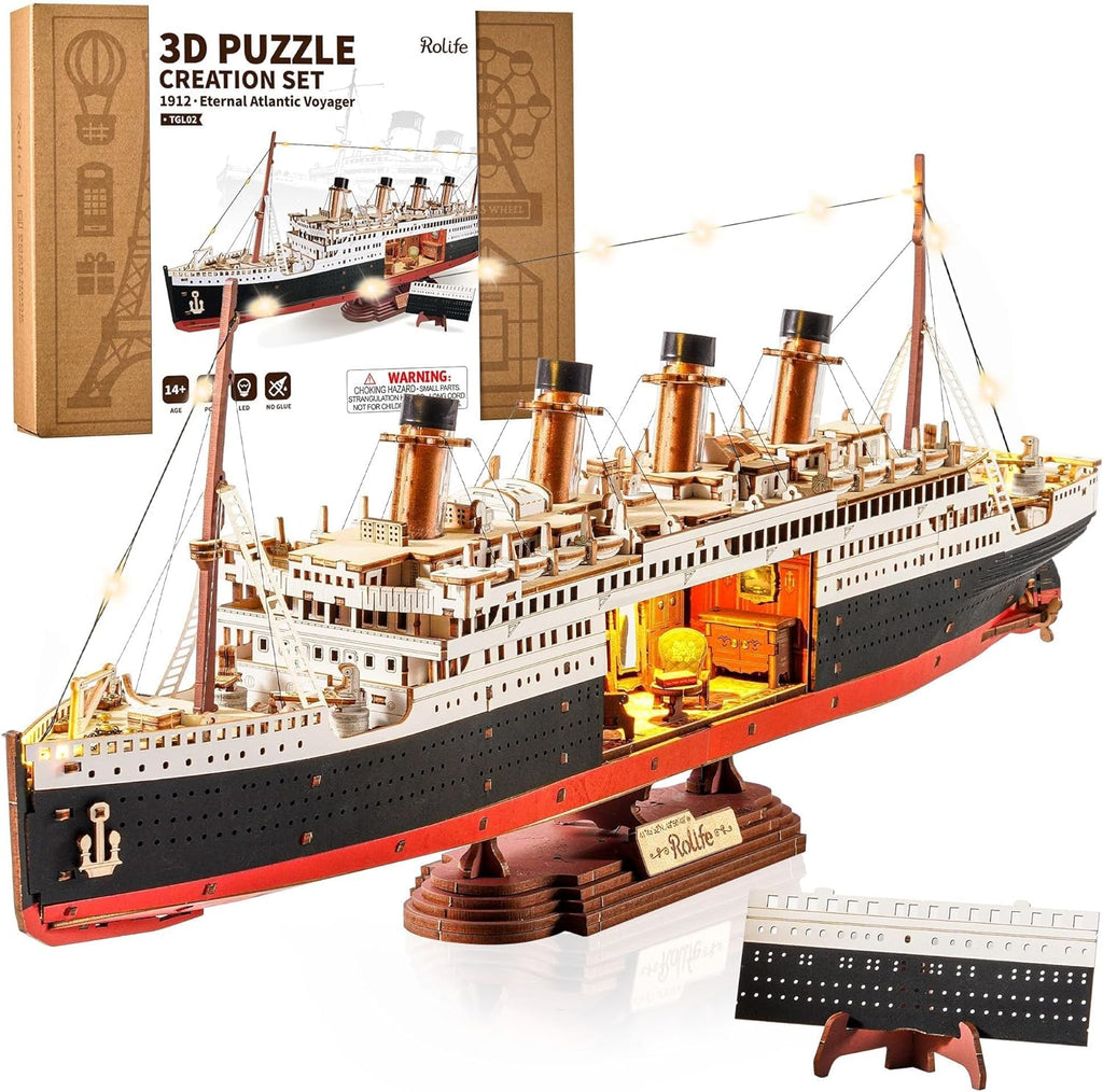 Rolife Rompecabezas de madera 3D modelo Titanic Kit de barco 19.5" 433pcs
