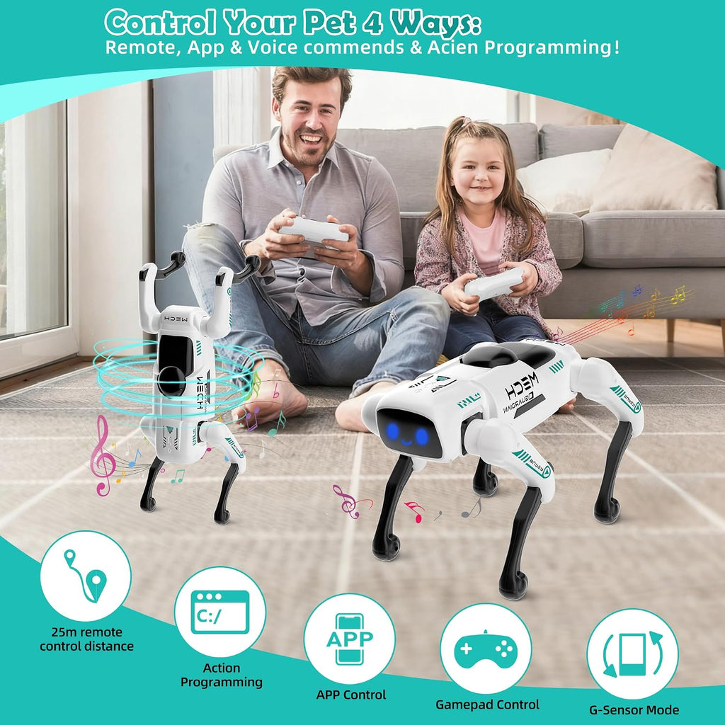 Perro robot inteligente para niños, mascota robótica de aprendizaje STEM con control remoto y aplicación, más de 30 acciones, juguete programable, regalo para niños y niñas de 6 a 12 años (compatible con iOS/Android)​