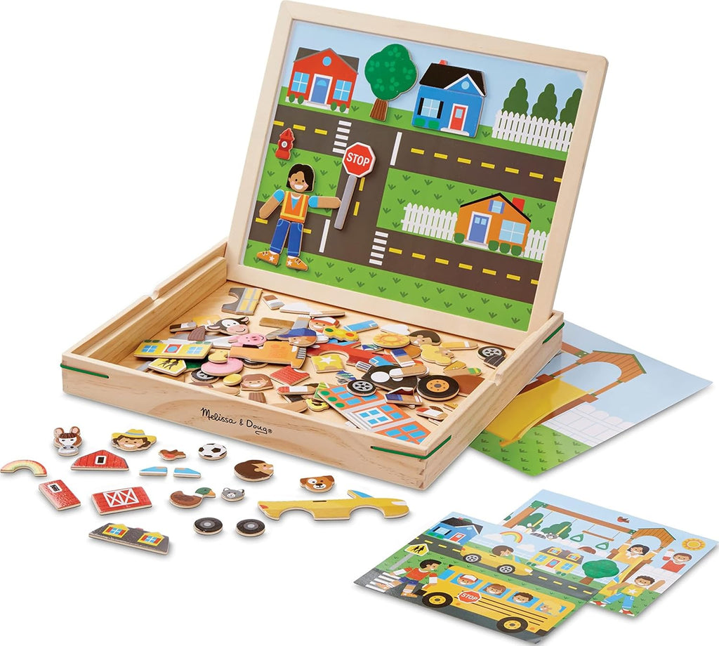 Melissa & Doug - Juego magnético de madera con imágenes, con 119 imanes y tarjetas de escenas complementarias.