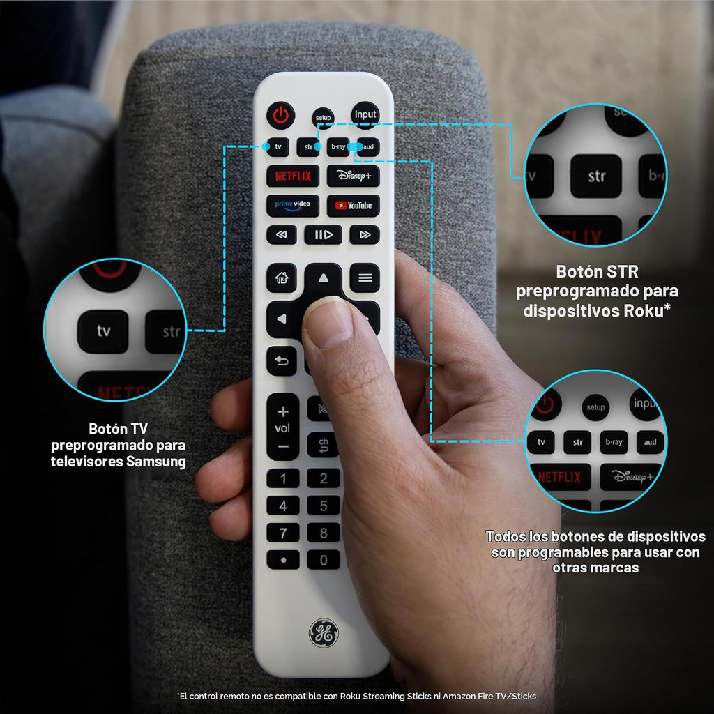GE Control Remoto Recargable para TV, Control Remoto Universal, Iluminado