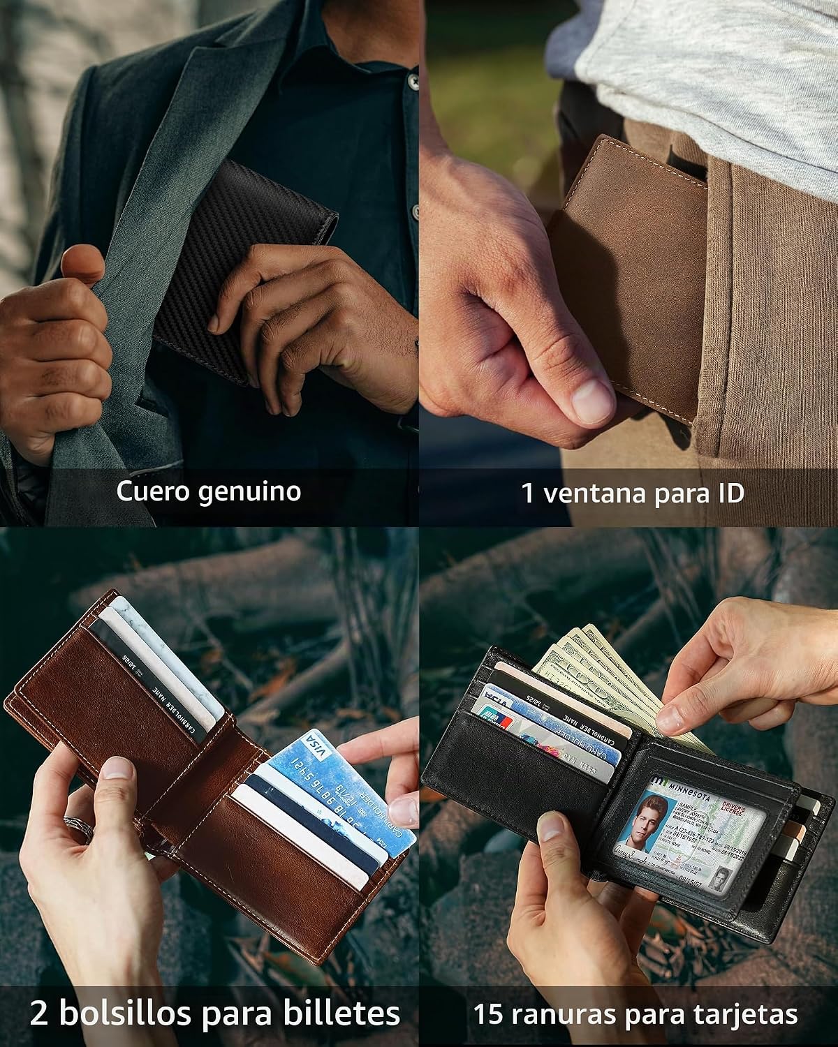 Artpaxy Billetera plegable para hombre con bloqueo RFID de cuero genuino, Negro, Casual