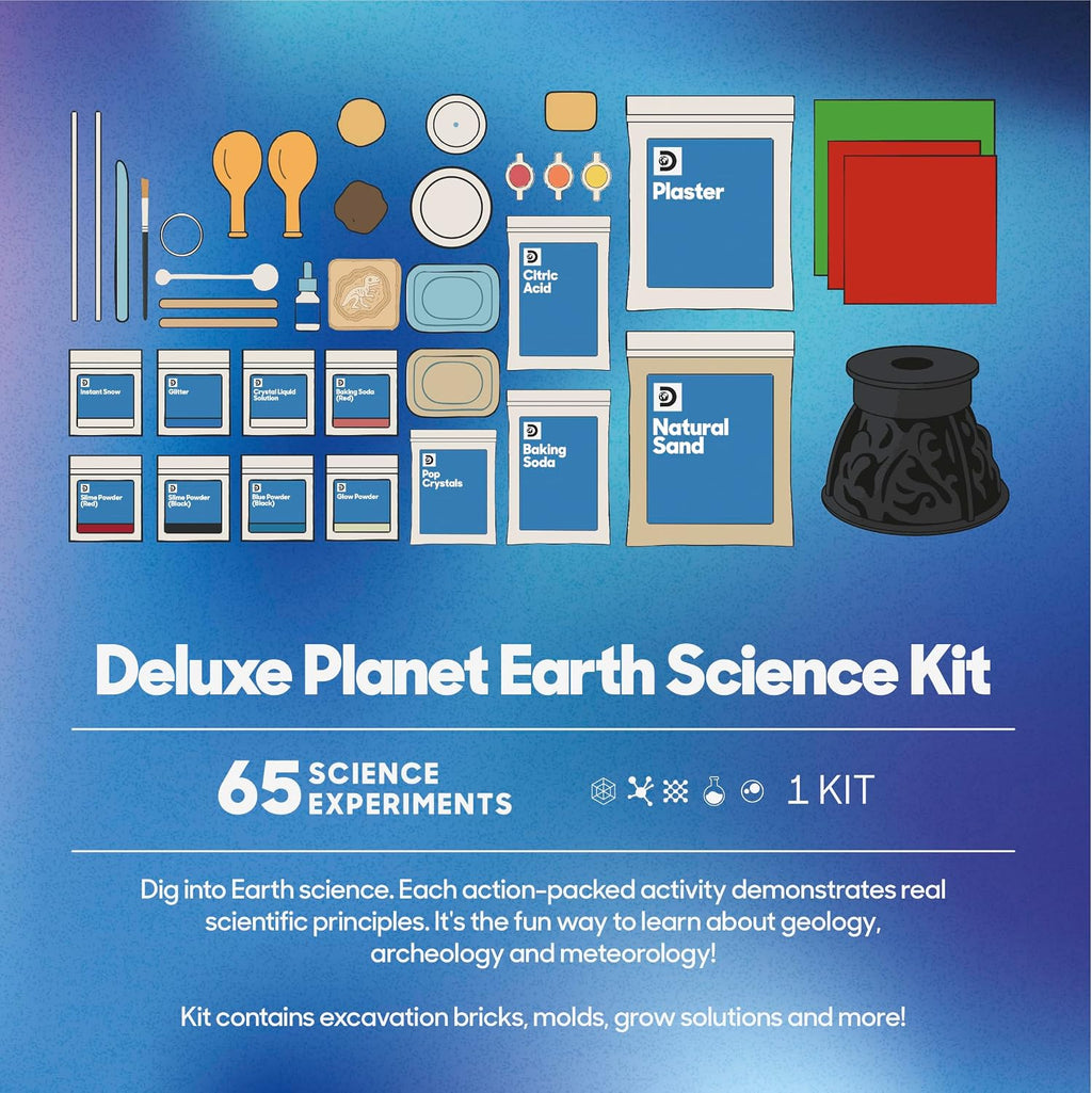 Discovery™ Kit de ciencia del planeta Tierra – 65 experimentos STEM Lab para niños | Incluye volcán de bricolaje, tornado, fósiles, cristales y limo | Juguete de aprendizaje de geología