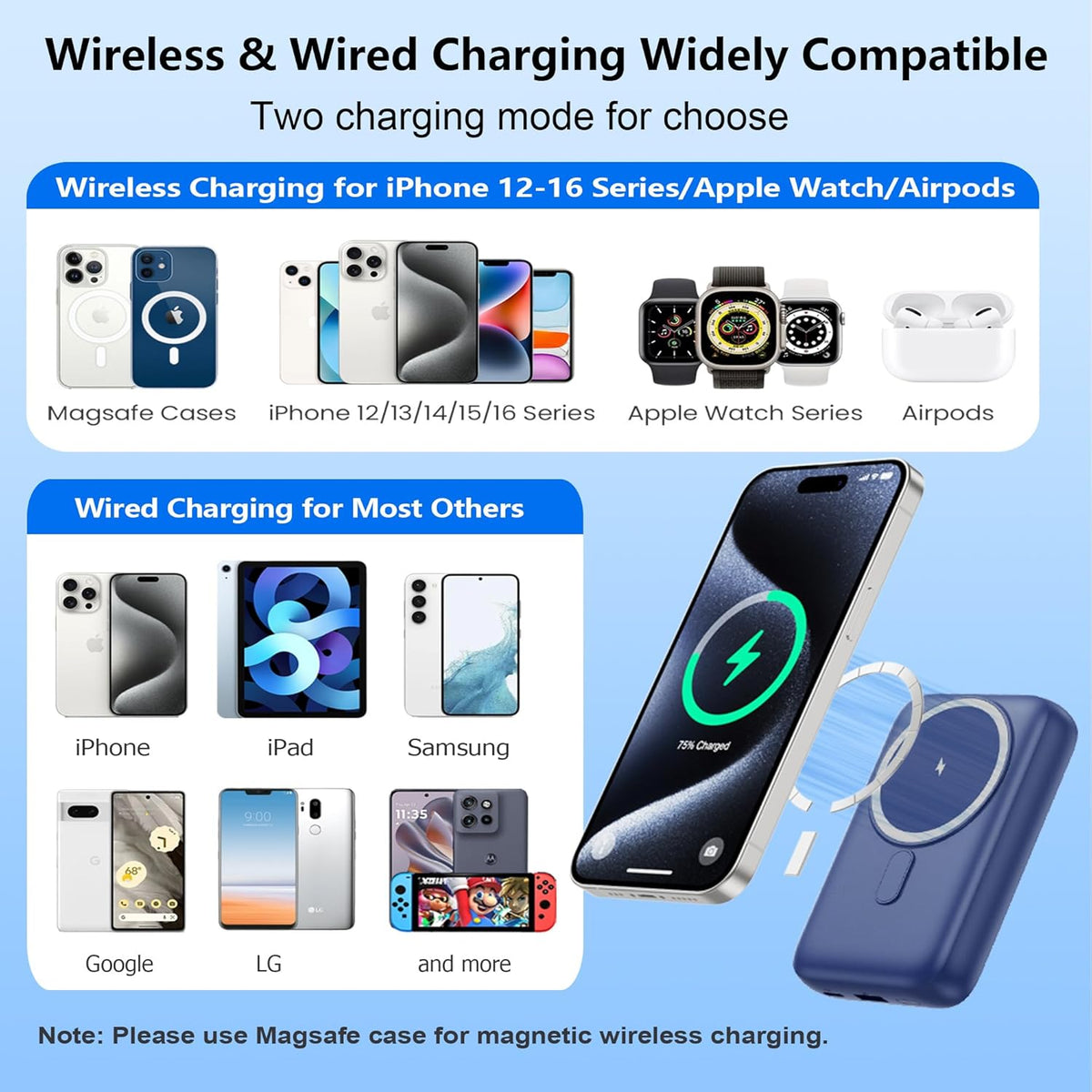 Cargador Portátil Magnético para iPhone, Power Bank de 10800mAh 4-e...