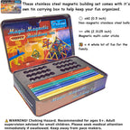 CMS MAGNETICS - (156 piezas de caja de lata de juguete de construcción con imanes multicolores, juego de palos de construcción, actividad educativa de aprendizaje STEM para el desarrollo cerebral,