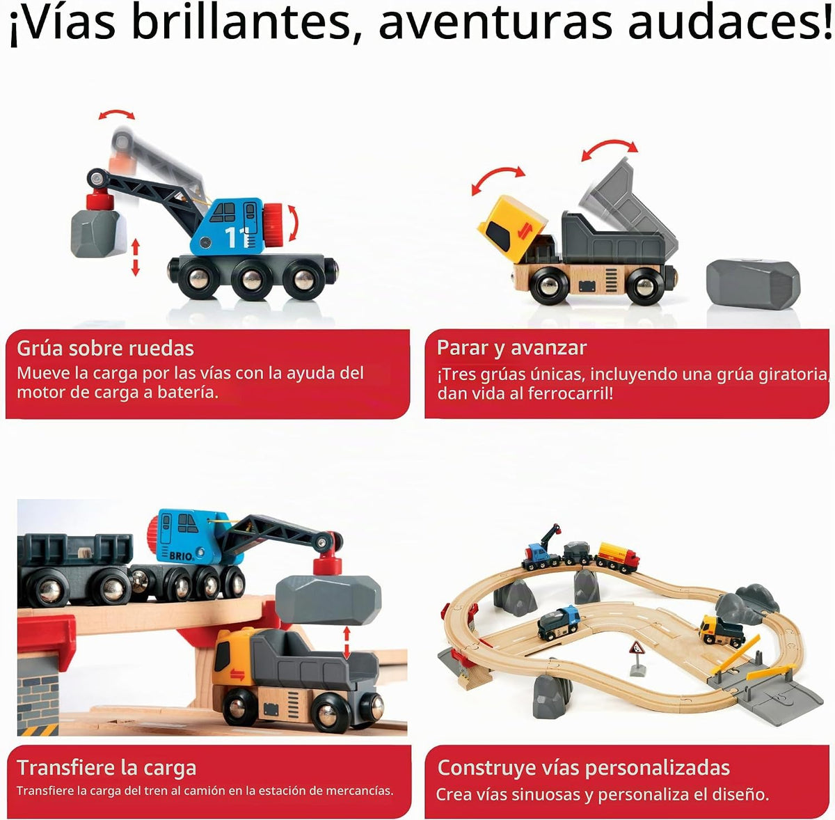 BRIO World Rail & Road - Juego de tren de madera con certificación FSC de 32 piezas y accesorios - Auto grúa especial, plataforma plana, pistas y más - Funciona con todos los juegos de ferrocarriles