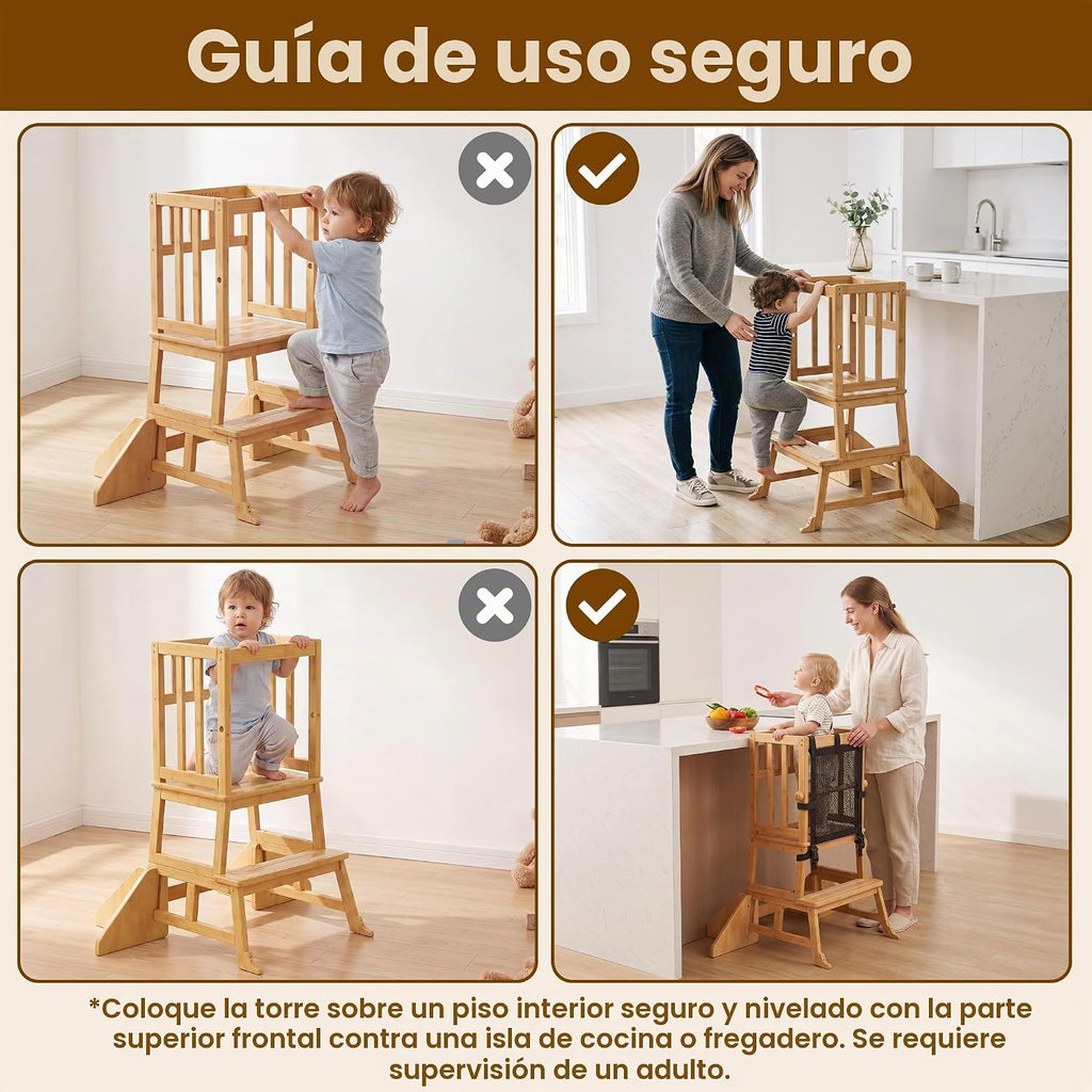 COSYLAND Taburete de cocina de madera para niños pequeños