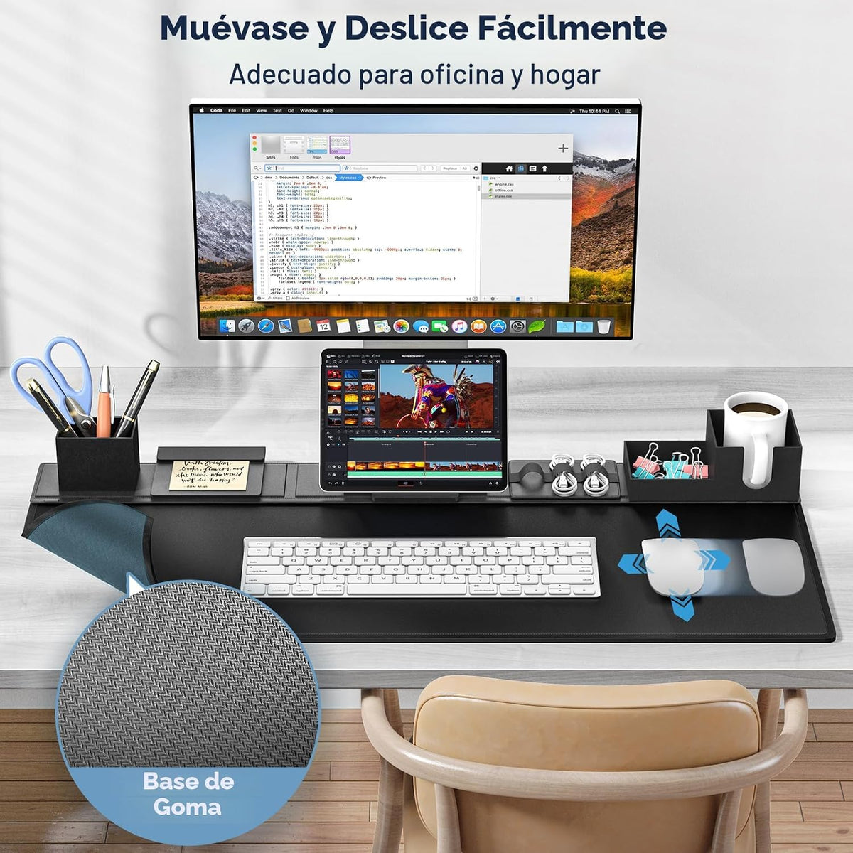 KDD Juego de Alfombrillas de Escritorio, Alfombrilla de Ratón 6 en 1 con Accesorios Magnéticos de Almacenamiento de Escritorio Función DIY para Soporte de Teléfono y Tableta/Portavasos/Soporte para