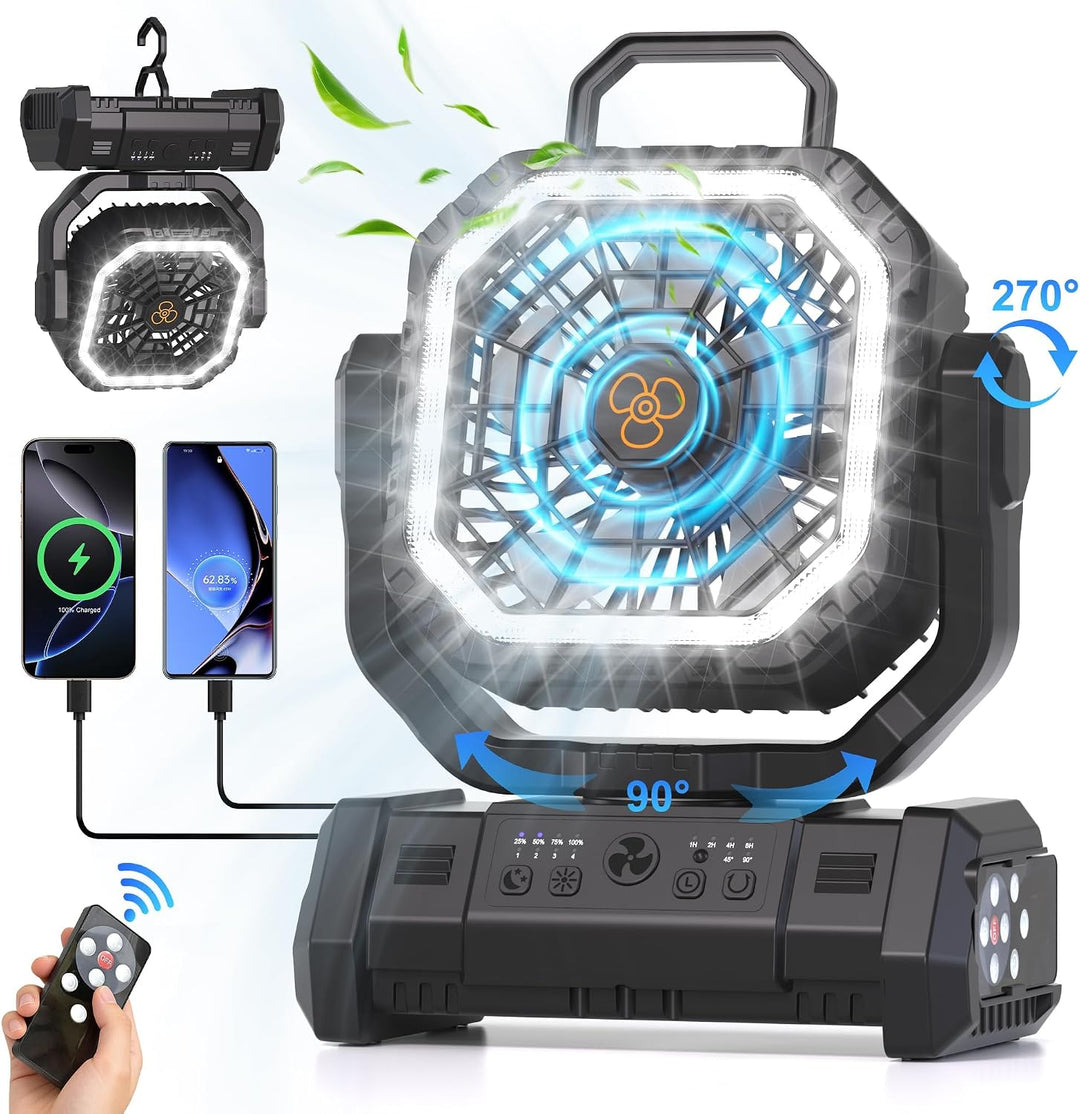 Honesorn - Ventilador de camping recargable de 20000 mAh con LED y...