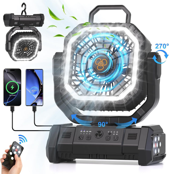 Honesorn - Ventilador de camping recargable de 20000 mAh con LED y...