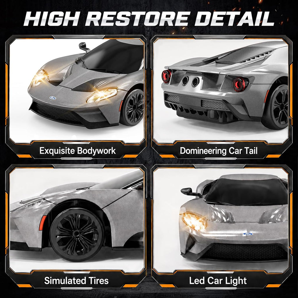 YESHIN 1:24 Ford GT RC Drift Car Plata, Coche de control remoto para niños