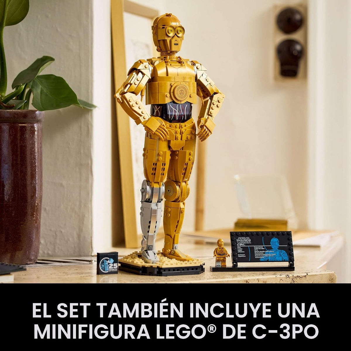 LEGO Star Wars C-3PO Figura de droide construible, modelo de construcción y exhibición con minifigura C-3PO, coleccionable de Star Wars para decoración del hogar u oficina, idea de regalo nostálgica para adultos, fanáticos o coleccionistas, 75398