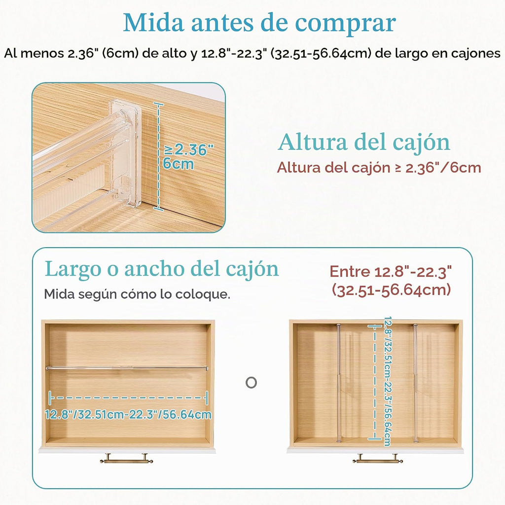 Vtopmart - Divisores de cajones cortos de 2.36 pulgadas de 12.8 a 22.3 pulgadas, expandibles, paquete de 8