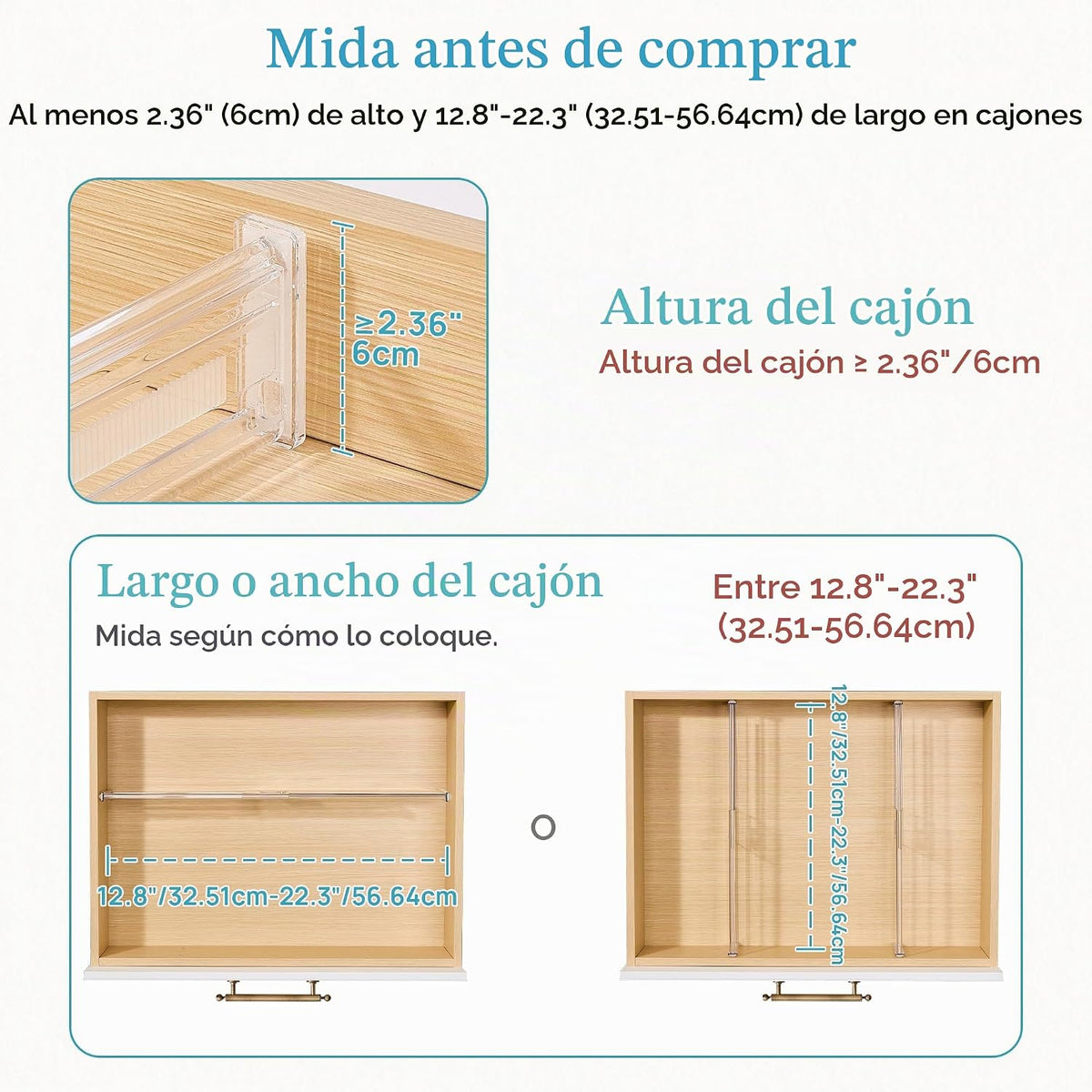 Vtopmart - Divisores de cajones cortos de 2.36 pulgadas de 12.8 a 22.3 pulgadas, expandibles, paquete de 8