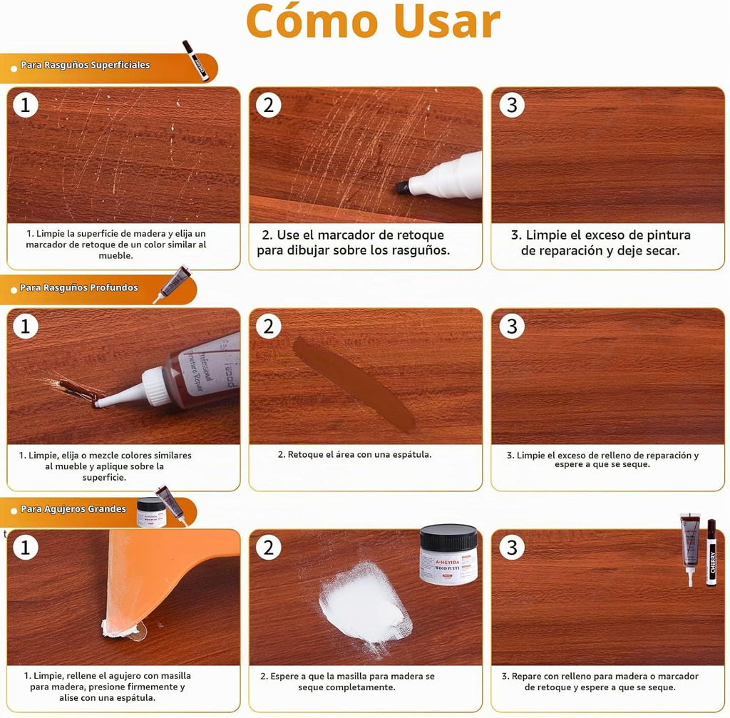 Kit de reparación de muebles de madera, juego de 39, kit de reparación de arañazos para suelo, relleno de madera, kit de reparación de muebles, marcadores de madera para rasguños, manchas agujeros, retoque cualquier madera, madera dura, laminado, puerta