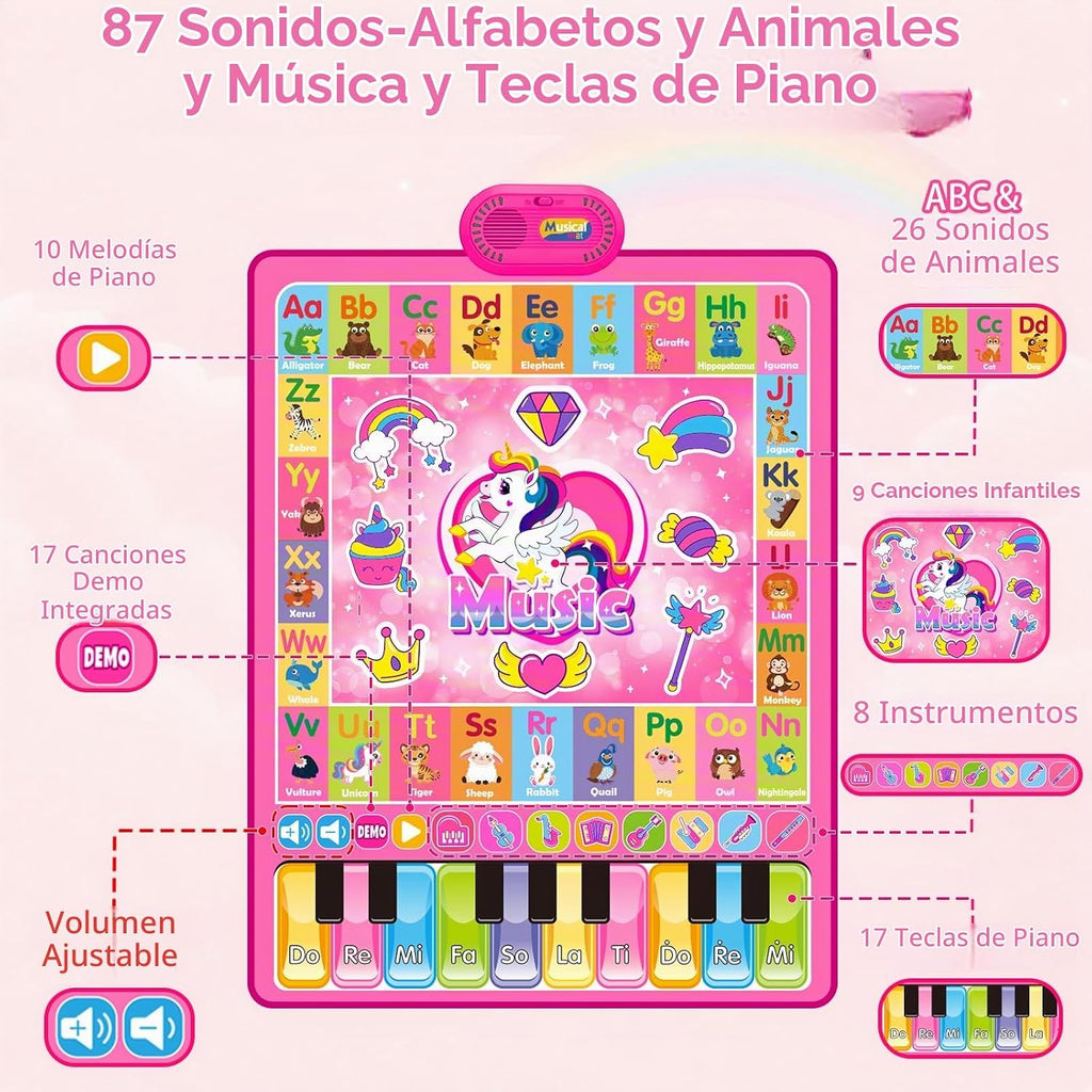 Juguetes para niñas de 1 año: 3 en 1 Alfabeto Animal Piano Music Play Mat