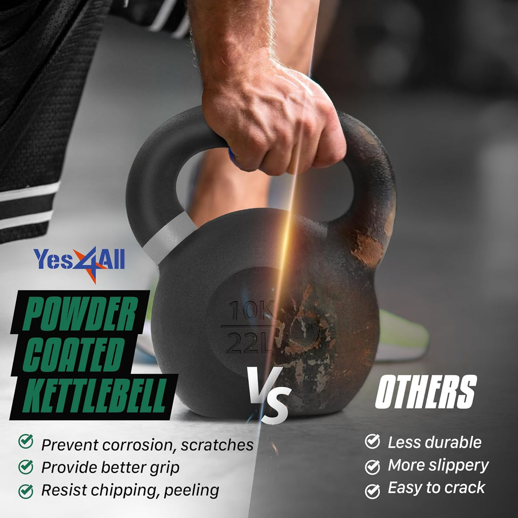 Yes4All Kettlebell con Recubrimiento en Polvo, Pesos de 9-88 lb de Hierro Fundido