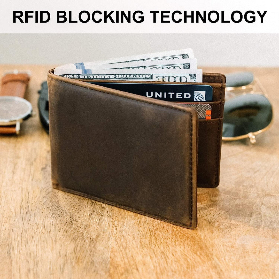 STAY FINE - Billetera minimalista para hombres de cuero RFID plegab...