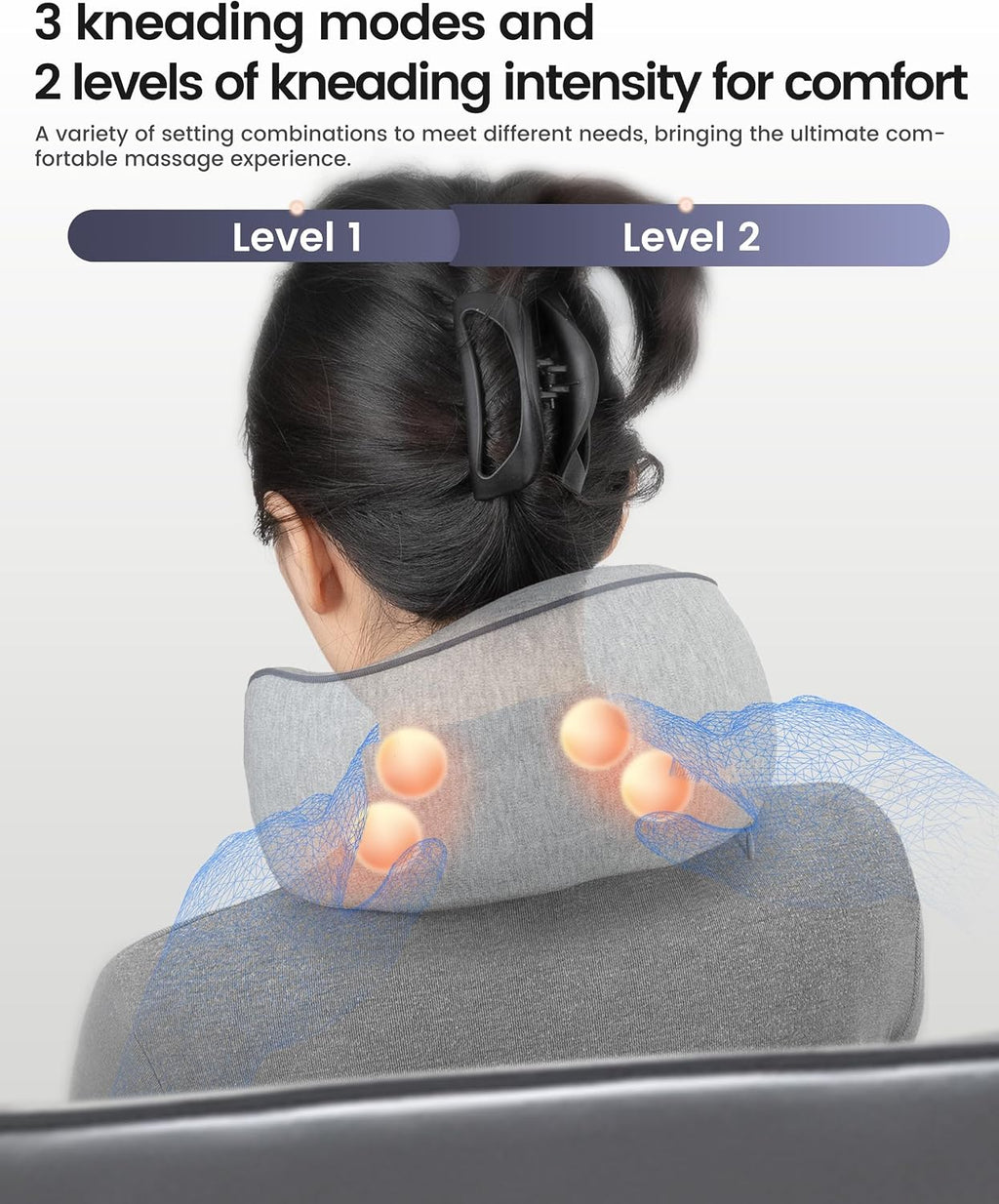 Almohada masajeadora de cuello inalámbrica con calor, masajeador de cuello Shiatsu para aliviar el dolor de tejido profundo, almohada de masaje térmica para viajes, 3 intensidades ajustables, regalos para mujeres y hombres