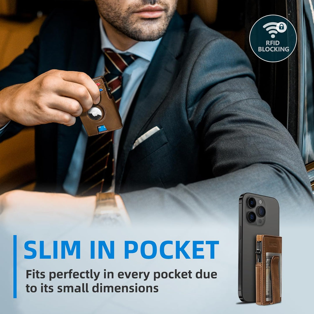 Miyozi - Billetera Airtag para hombre, con clip de dinero, estuche...