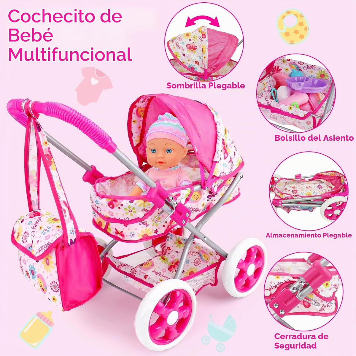 Juego de cochecito de muñeca de bebé, juguetes para niñas y niños